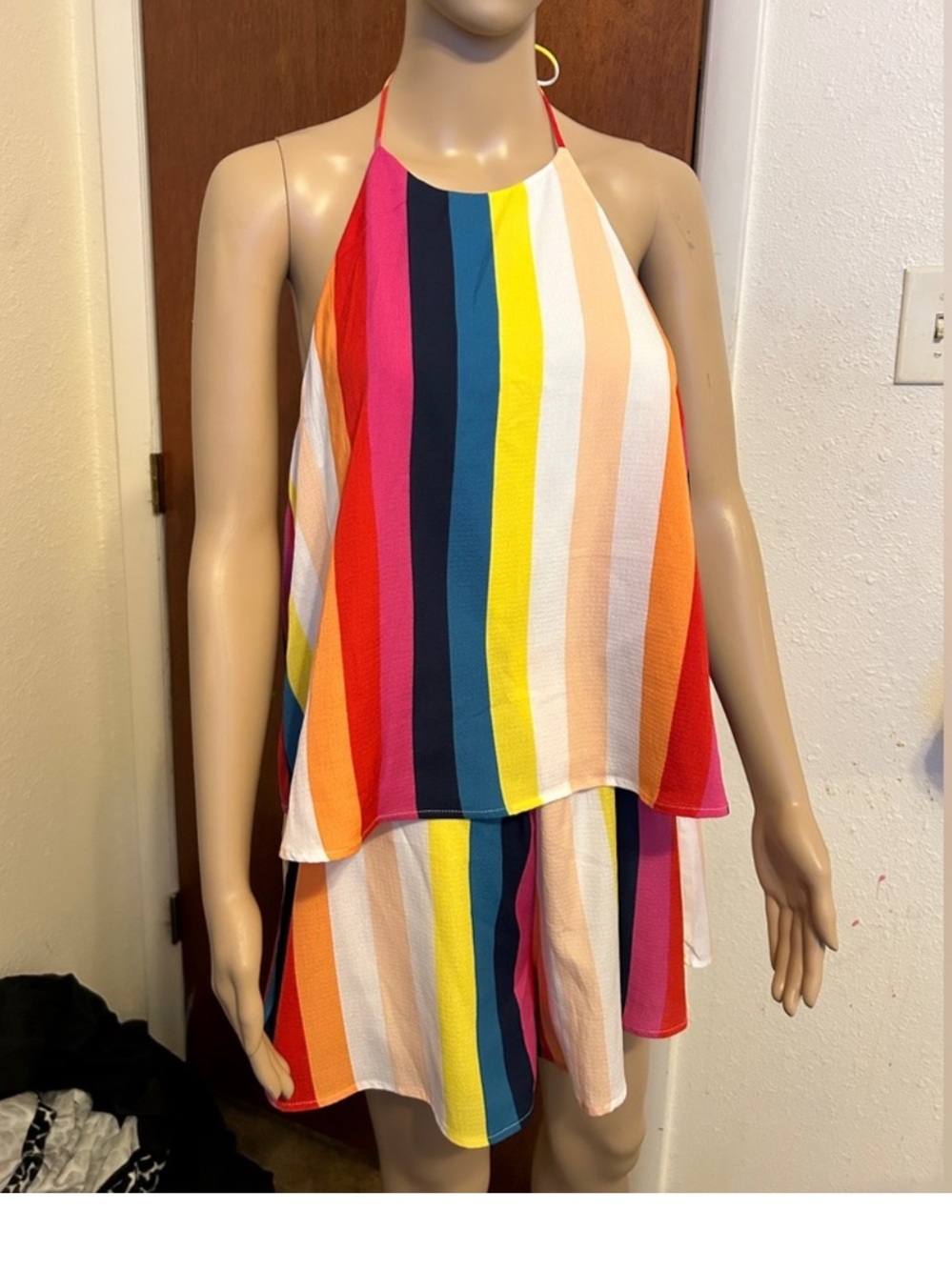 Listicle Multicolor Striped Halter Romper